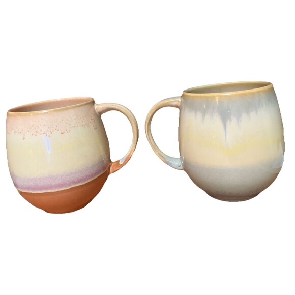 Ceramic Pottery Cabin style Urban Coffee Mugs 12-16 oz Drip Glaze- Set Of 2 - Picture 1 of 16